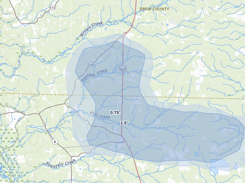 NEXRAD radar-signature map of the hail over Fountain Hill, AR