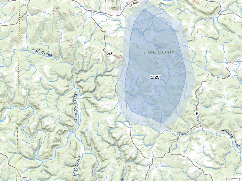 NEXRAD radar-signature map of the hail storm over Fox, AR on Jul 6, 2026