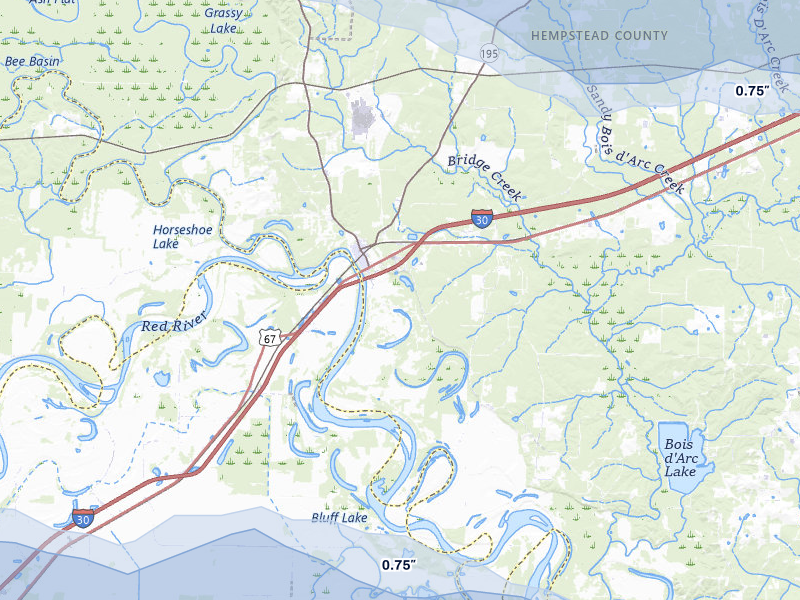 NEXRAD radar-signature map of the hail over Fulton, AR