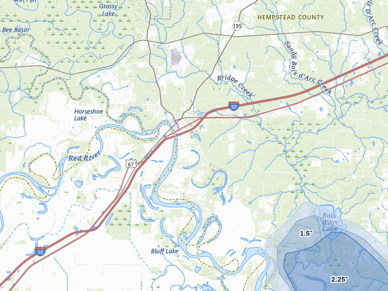 NEXRAD radar-signature map of the hail over Fulton, AR