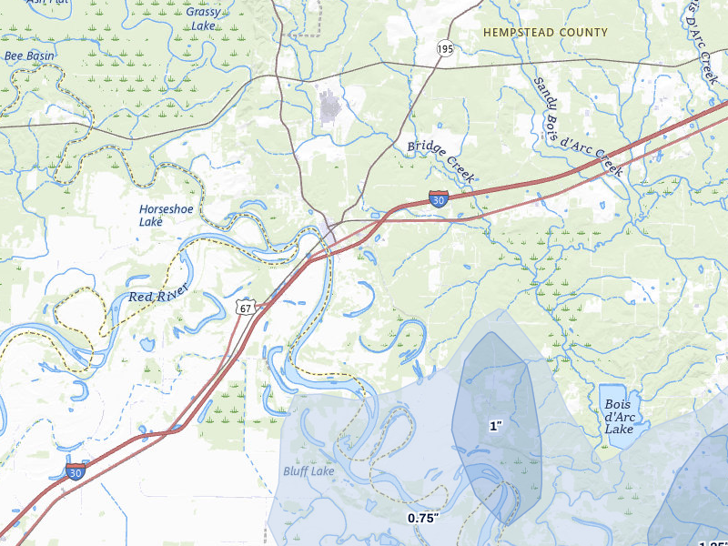 NEXRAD radar-signature map of the hail over Fulton, AR