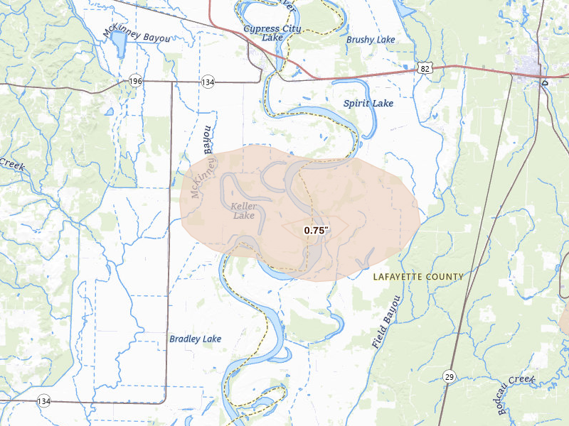 Radar-estimated hail-size map of the storm over Garland City, AR on Apr 29, 2026
