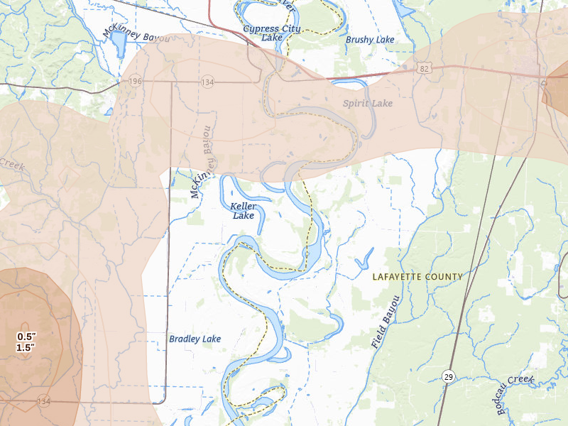 Radar-estimated hail-size map of the storm over Garland City, AR on Jun 22, 2026