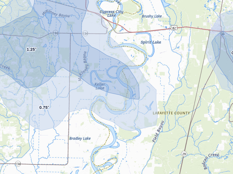 NEXRAD radar-signature map of the hail over Garland City, AR