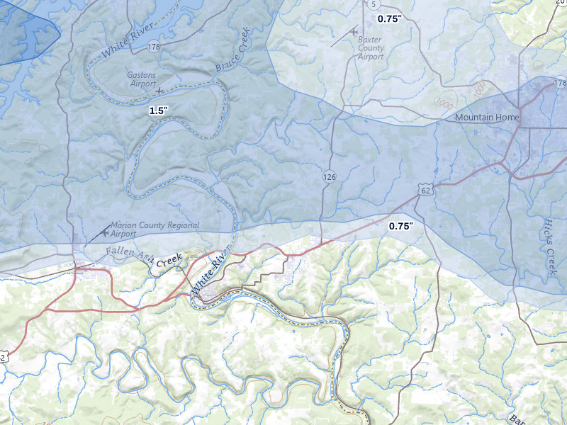 NEXRAD radar-signature map of the hail storm over Gassville, AR on Mar 4, 2026