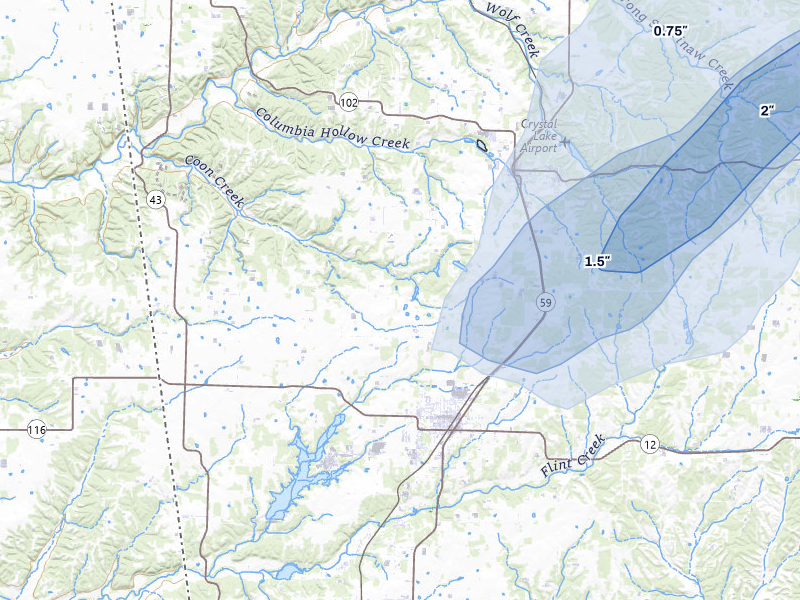 NEXRAD radar-signature map of the hail storm over Gentry, AR on Mar 4, 2026