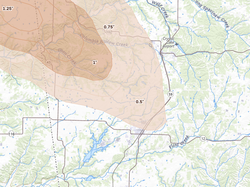 Radar-estimated hail-size map of the storm over Gentry, AR
