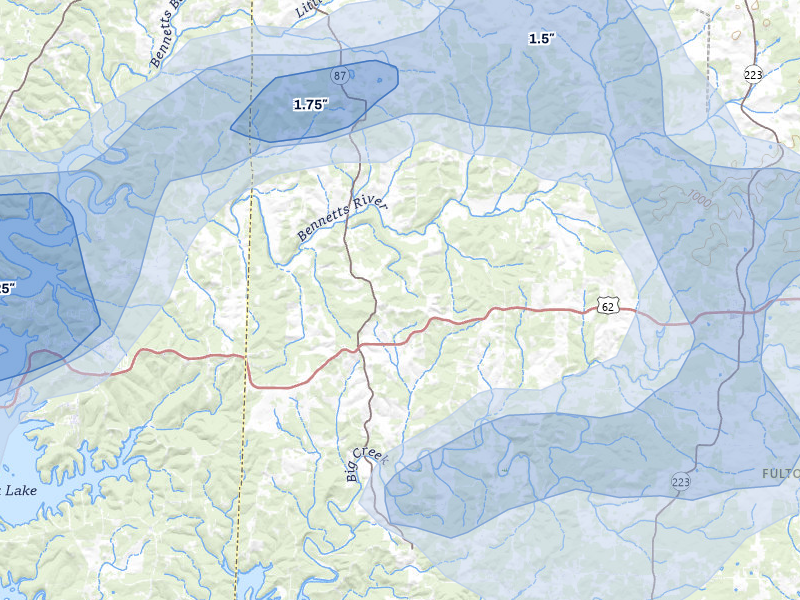 NEXRAD radar-signature map of the hail storm over Gepp, AR on Mar 15, 2026