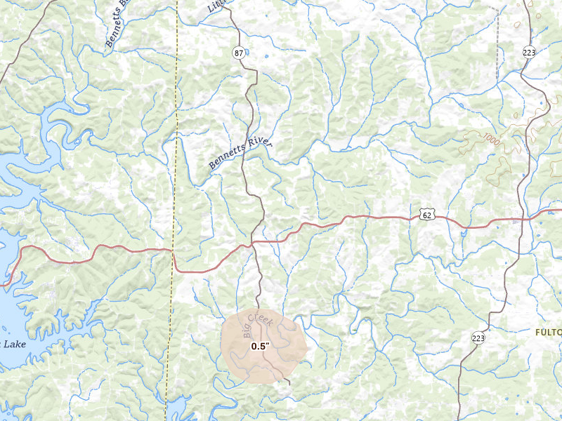 Radar-estimated hail-size map of the storm over Gepp, AR on Jul 7, 2026