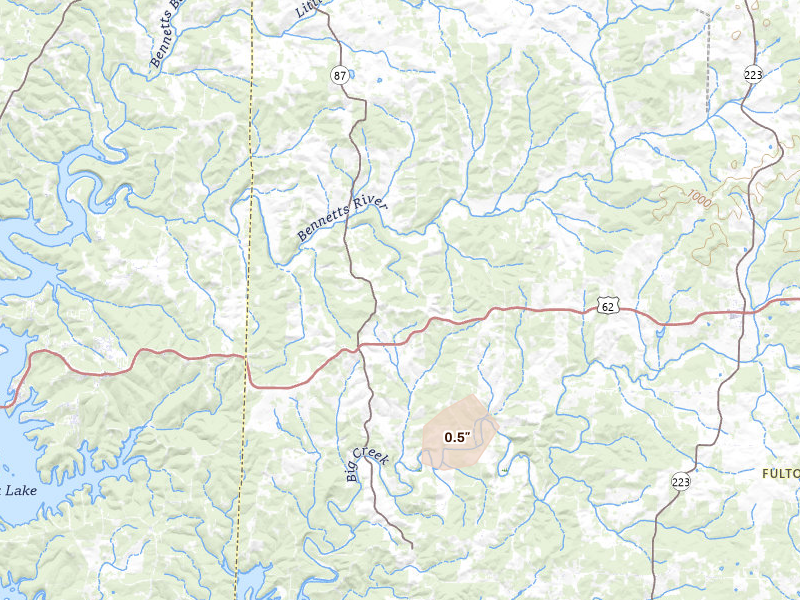 Radar-estimated hail-size map of the storm over Gepp, AR on Jul 31, 2026