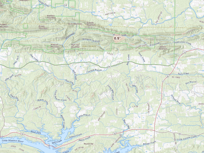 Radar-estimated hail-size map of the storm over Glenwood, AR
