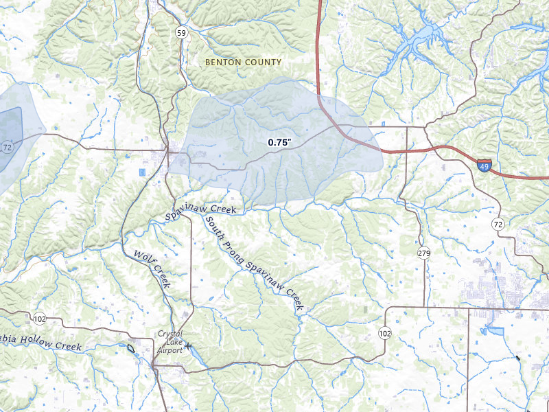 NEXRAD radar-signature map of the hail storm over Gravette, AR on Mar 6, 2026