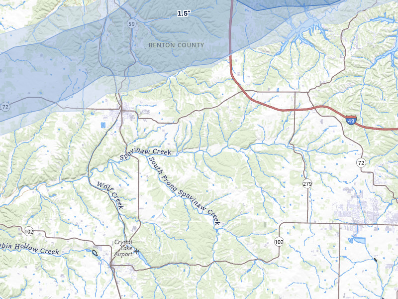NEXRAD radar-signature map of the hail storm over Gravette, AR on Apr 27, 2026
