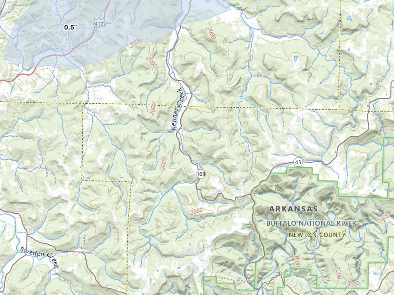 NEXRAD radar-signature map of the hail storm over Green Forest, AR on Mar 4, 2026