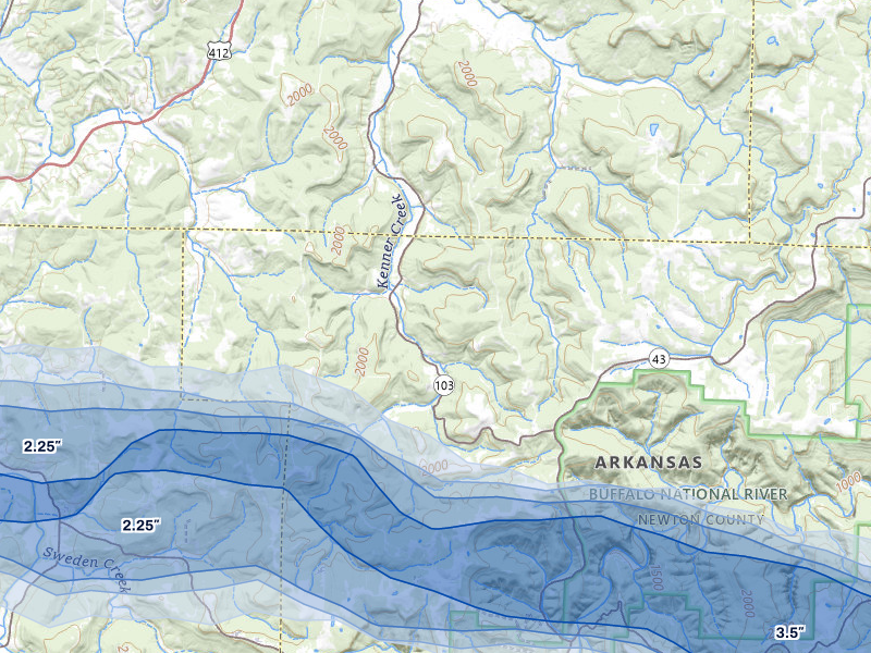 NEXRAD radar-signature map of the hail storm over Green Forest, AR on Apr 28, 2026