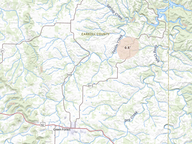 Radar-estimated hail-size map of the storm over Green Forest, AR