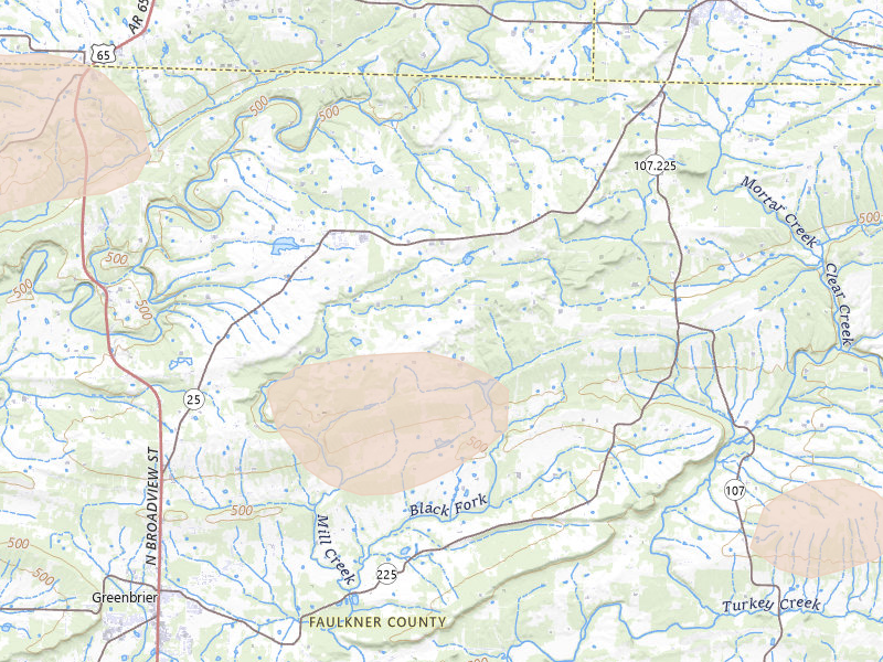 Radar-estimated hail-size map of the storm over Greenbrier, AR on May 10, 2026
