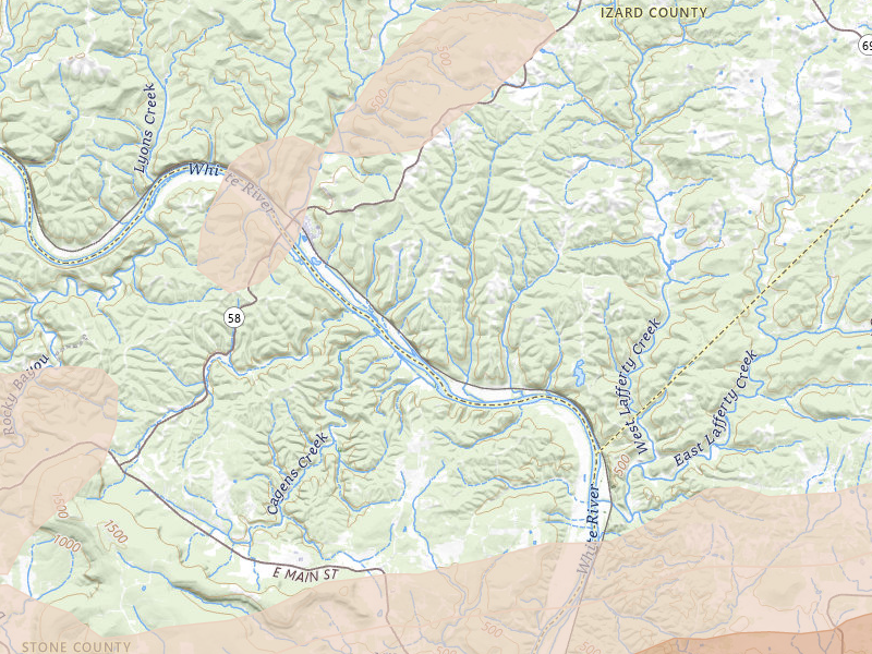 Radar-estimated hail-size map of the storm over Guion, AR on Apr 28, 2026