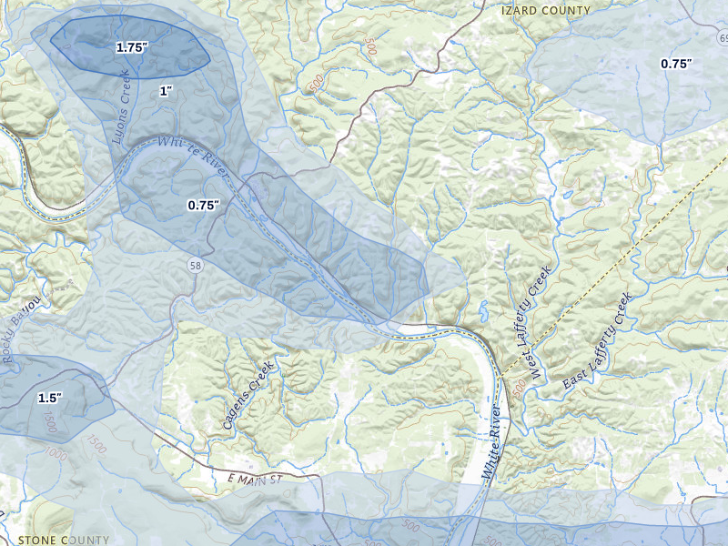 NEXRAD radar-signature map of the hail storm over Guion, AR on Apr 28, 2026