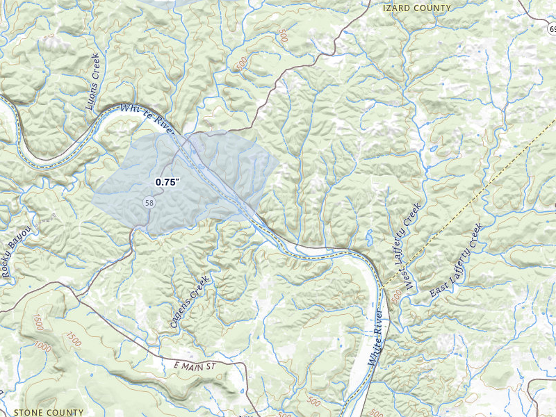 NEXRAD radar-signature map of the hail storm over Guion, AR on Jul 4, 2026
