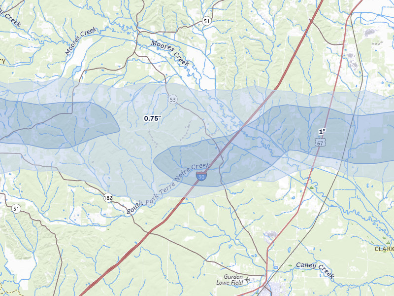 NEXRAD radar-signature map of the hail over Gurdon, AR