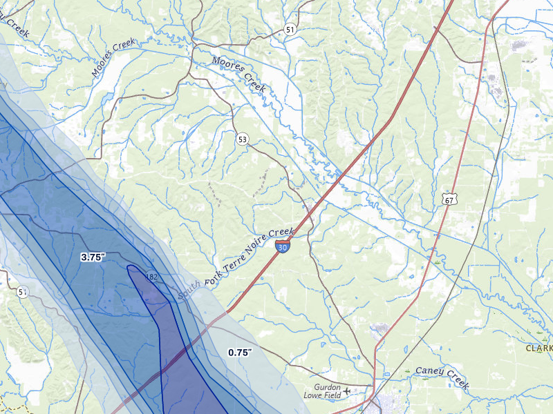 NEXRAD radar-signature map of the hail over Gurdon, AR