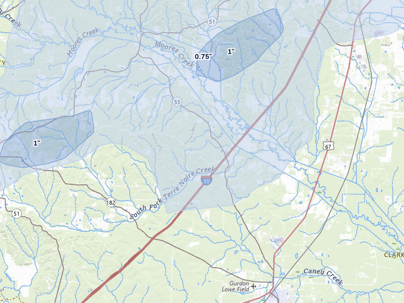 NEXRAD radar-signature map of the hail storm over Gurdon, AR on Apr 28, 2026