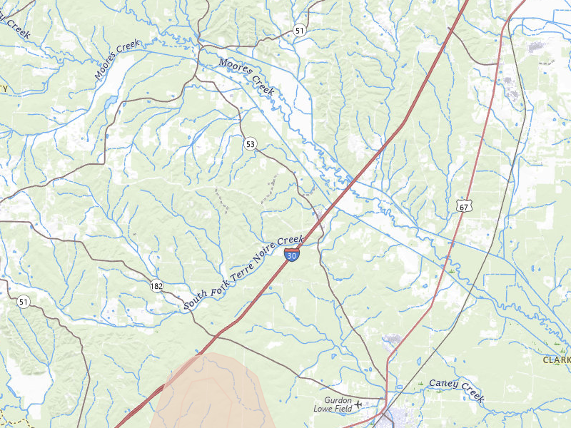 Radar-estimated hail-size map of the storm over Gurdon, AR on Jul 4, 2026