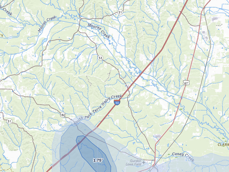 NEXRAD radar-signature map of the hail over Gurdon, AR