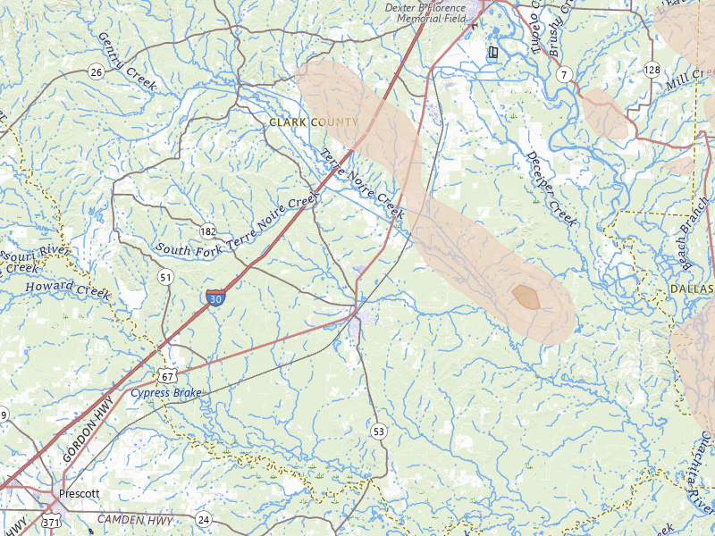 Radar-estimated hail-size map of the storm over Gurdon, AR on Aug 20, 2026