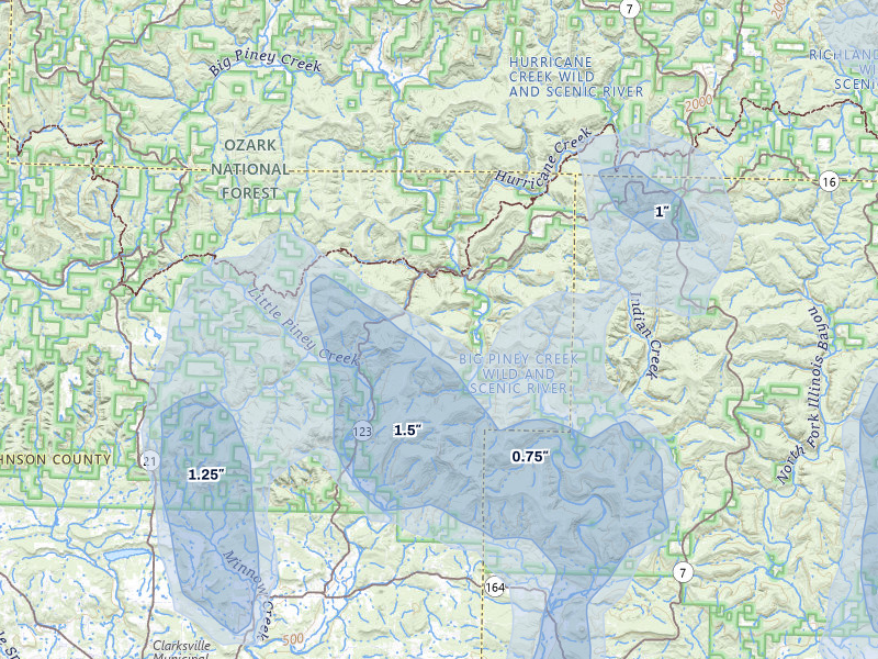 NEXRAD radar-signature map of the hail over Hagarville, AR