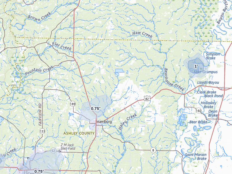 NEXRAD radar-signature map of the hail storm over Hamburg, AR on Mar 7, 2026