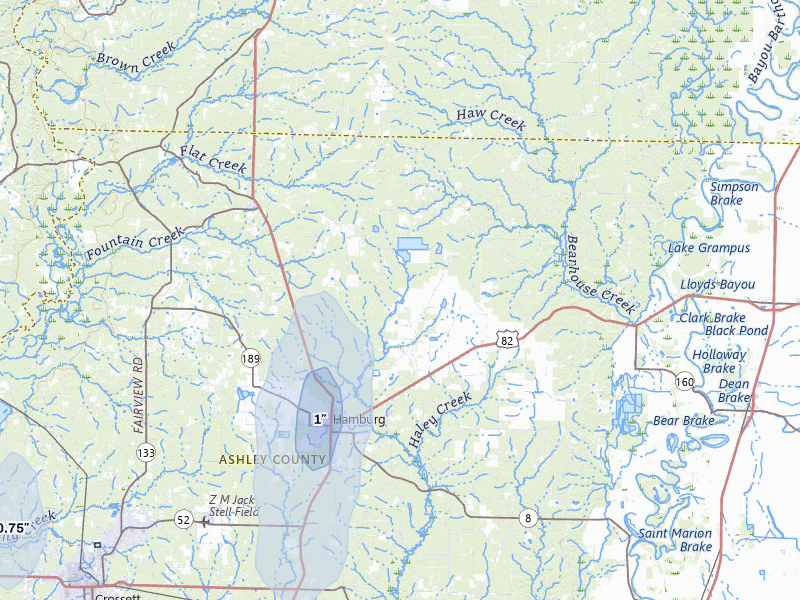NEXRAD radar-signature map of the hail over Hamburg, AR