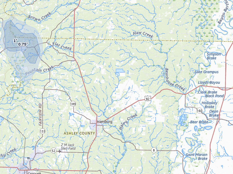 NEXRAD radar-signature map of the hail storm over Hamburg, AR on Apr 28, 2026