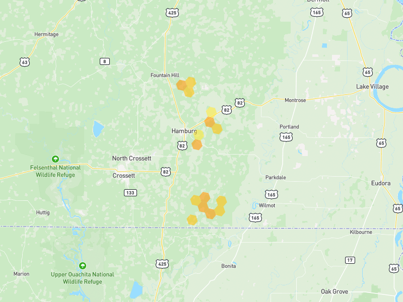 Hail map of Hamburg, AR on Jul 4, 2026, hail up to 1.25"