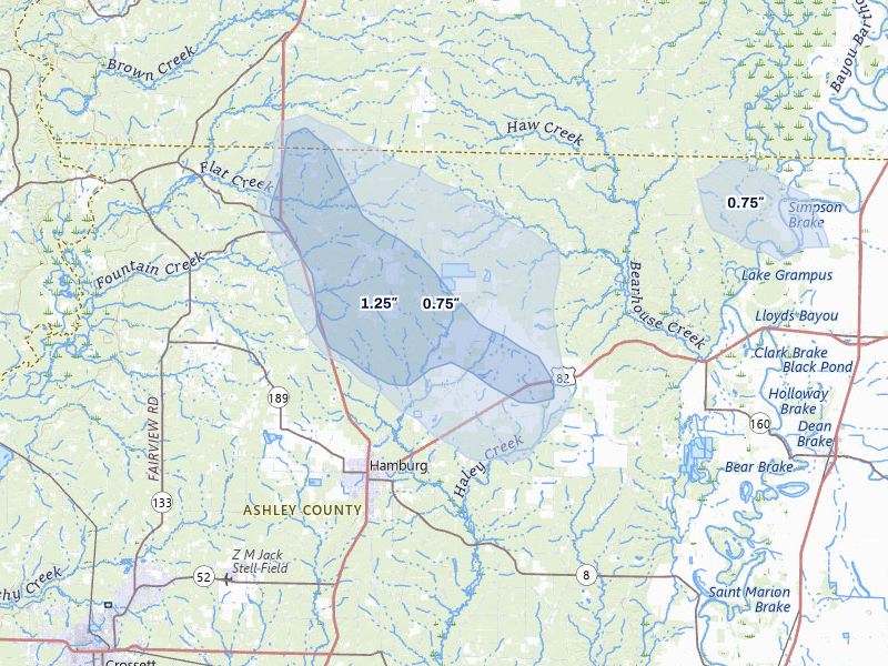 NEXRAD radar-signature map of the hail storm over Hamburg, AR on Jul 6, 2026