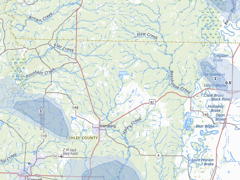 NEXRAD radar-signature map of the hail storm over Hamburg, AR on Jul 8, 2026