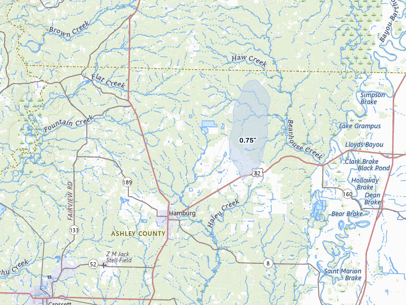 NEXRAD radar-signature map of the hail storm over Hamburg, AR on Jul 29, 2026