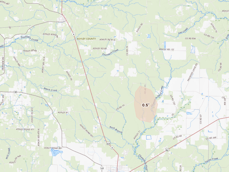 Radar-estimated hail-size map of the storm over Hamburg, AR