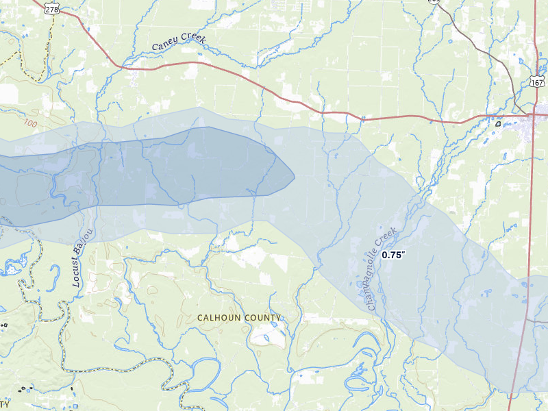 NEXRAD radar-signature map of the hail over Hampton, AR