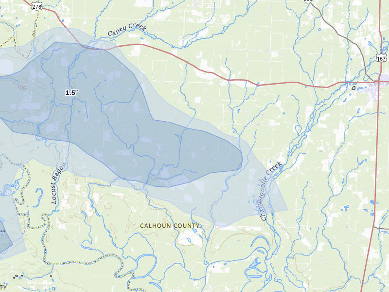 NEXRAD radar-signature map of the hail over Hampton, AR