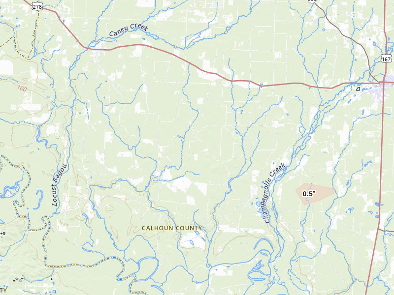 Radar-estimated hail-size map of the storm over Hampton, AR on May 31, 2026