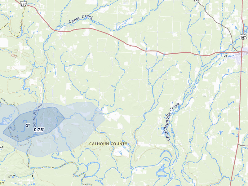 NEXRAD radar-signature map of the hail over Hampton, AR