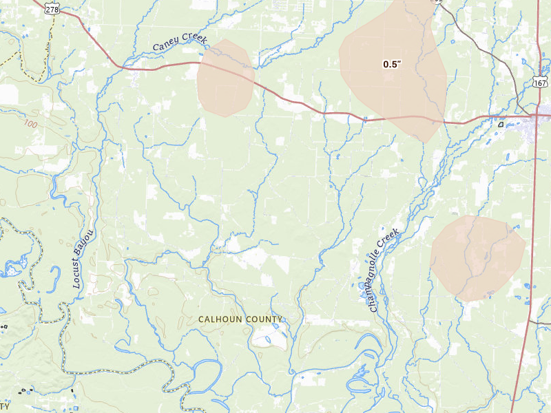 Radar-estimated hail-size map of the storm over Hampton, AR on Jul 12, 2026