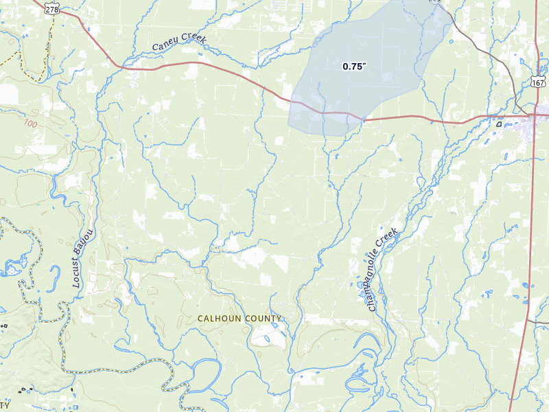 NEXRAD radar-signature map of the hail storm over Hampton, AR on Jul 12, 2026