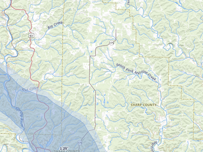 NEXRAD radar-signature map of the hail storm over Hardy, AR on Jun 1, 2026