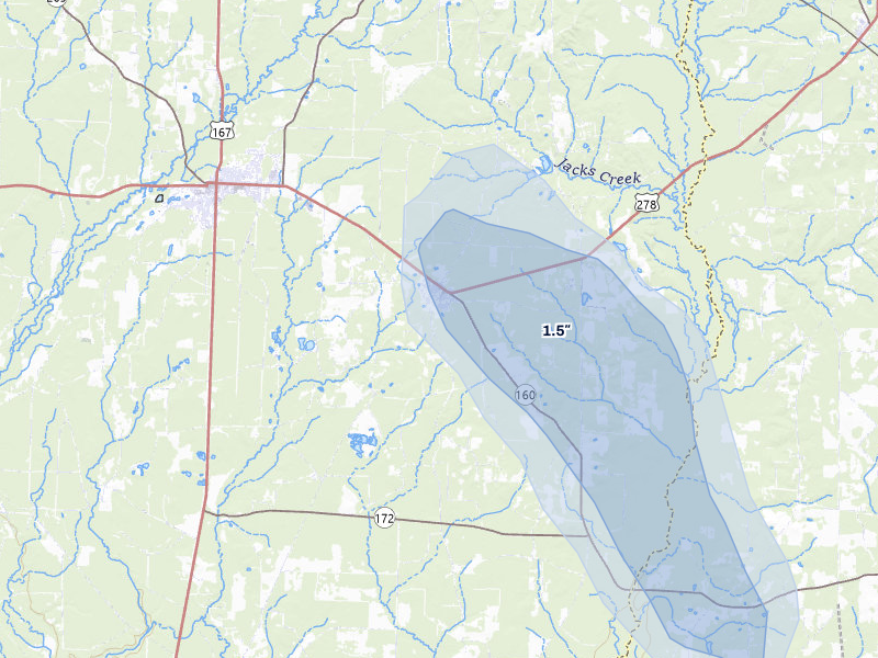 NEXRAD radar-signature map of the hail storm over Harrell, AR on May 30, 2026