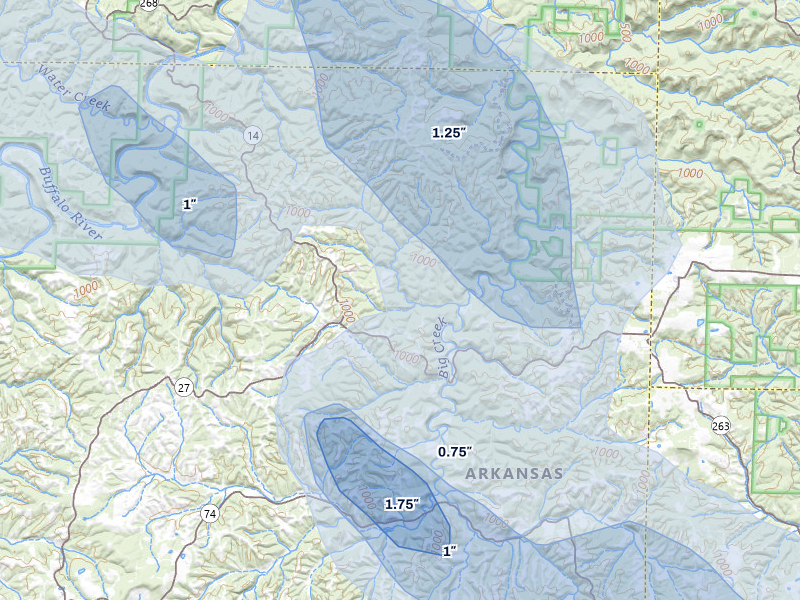 NEXRAD radar-signature map of the hail storm over Harriet, AR on Jul 11, 2026
