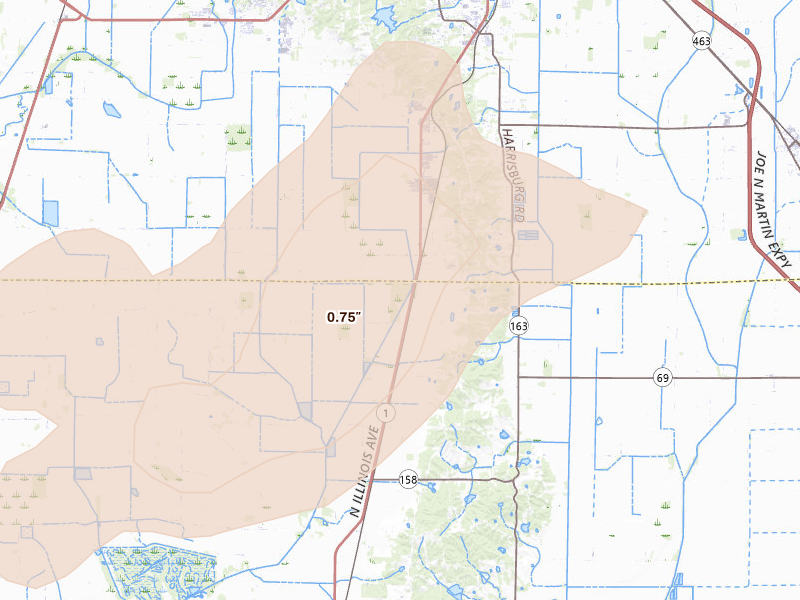 Radar-estimated hail-size map of the storm over Harrisburg, AR