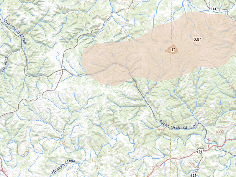 Radar-estimated hail-size map of the storm over Harrison, AR